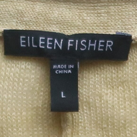 Eileen Fisher 100% Linen Long Cardigan Sweater Light Yellow Button Front Size L - Picture 7 of 9